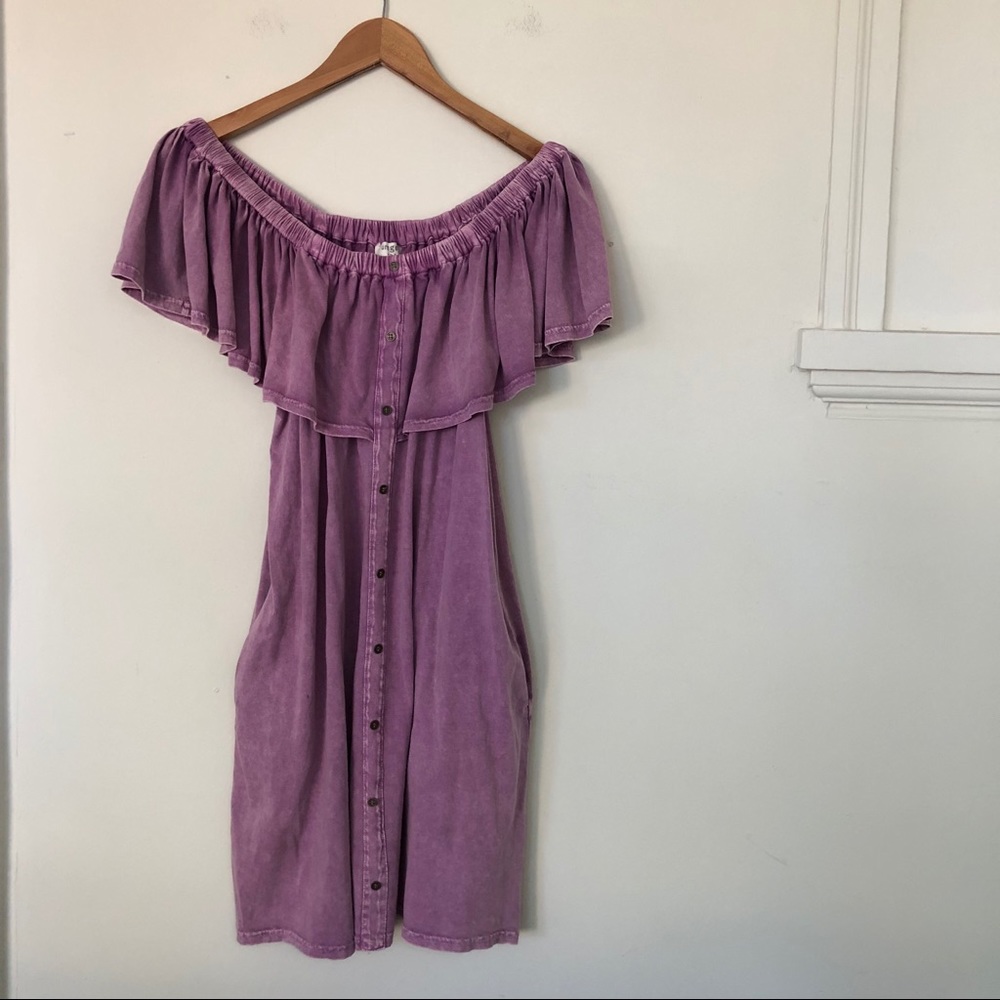 Umgee Mineral Wash Off Shoulder Dress - Picture 4 of 7